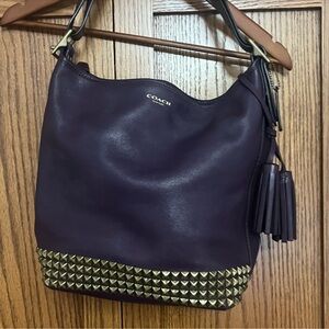 Coach Dark Purple Hobo Bag with Gold Studs